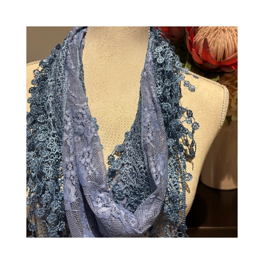 Blue Grey Lace Scarf