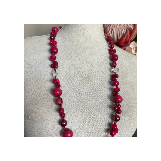 Necklace Knotted with Maroon Beads