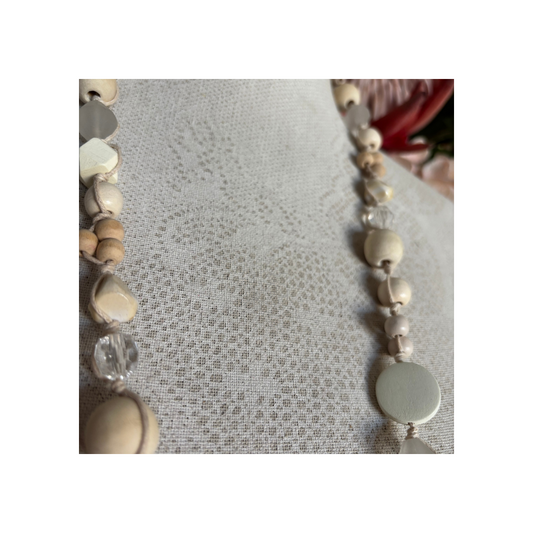 Necklace Knotted with Soft Cream Beads