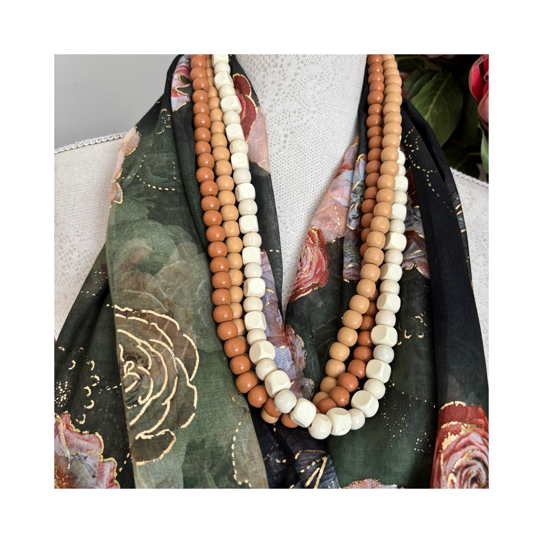Olive Green with Roses and Gold Accents Scarf