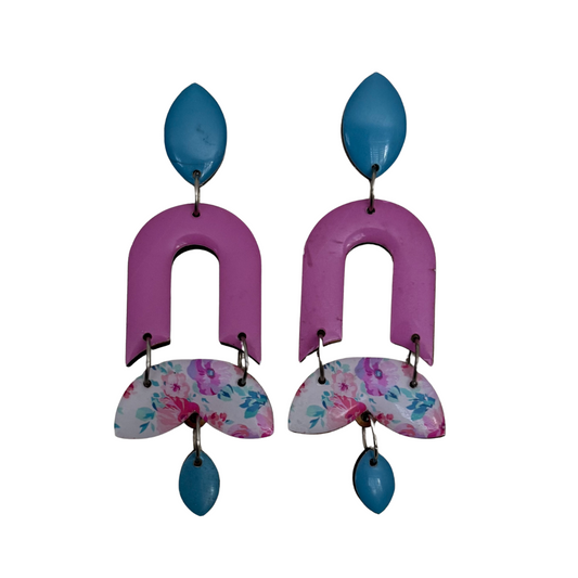 Pink Arch Dangle Earrings Wood